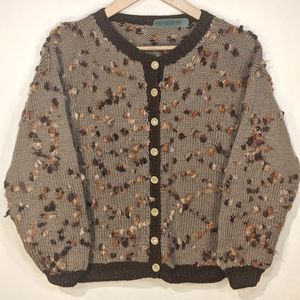 Vintage handmade brown popcorn knit cardigan